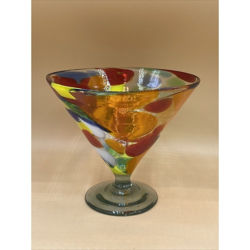 Large Art Glass Pedestal Vase Margarita Glass Centerpiece 6” Tall